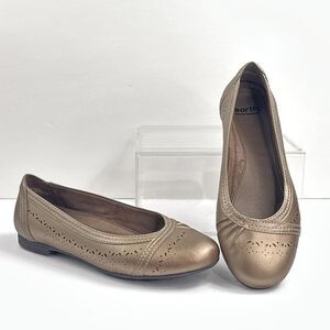 Earth Shoes Womens 7W Platinum Bronze Vista Nova Ballet Flats Leather Comfort